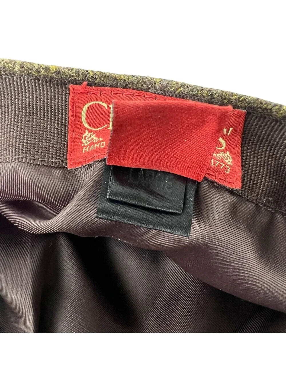 Christys' London Green Herringbone Tweed w/ Windowpane Flat Cap Large